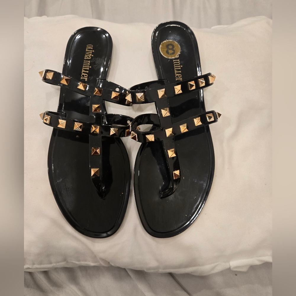 Olivia Miller Black and Gold Studded‎ Sandals Excellent Conditions